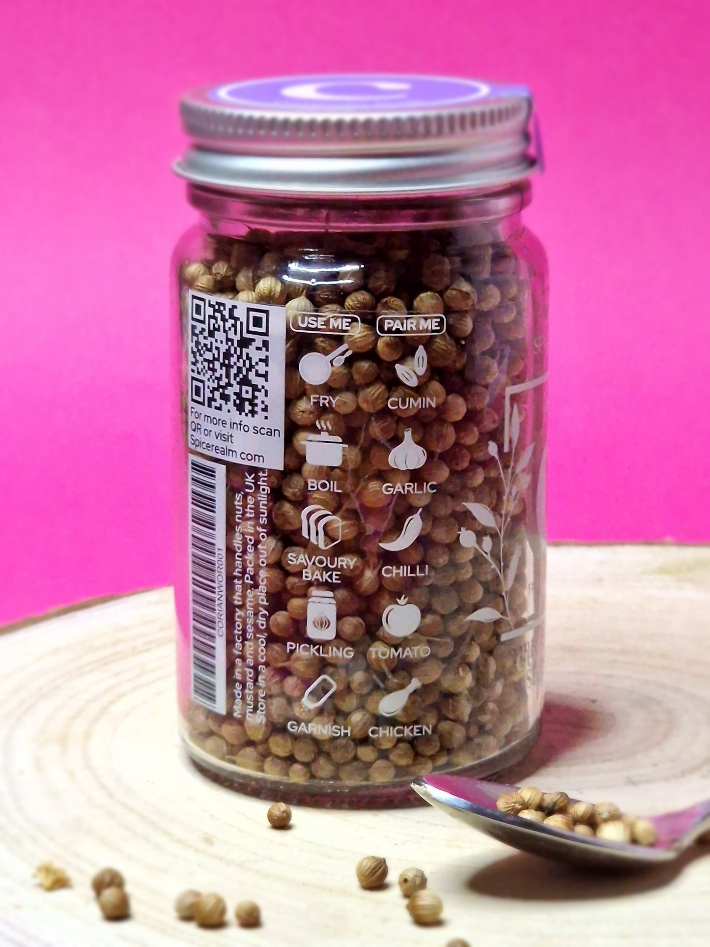 Use and pair guide for Coriander Seeds: toast and grind for curries, add to pickles, complement carrot dishes