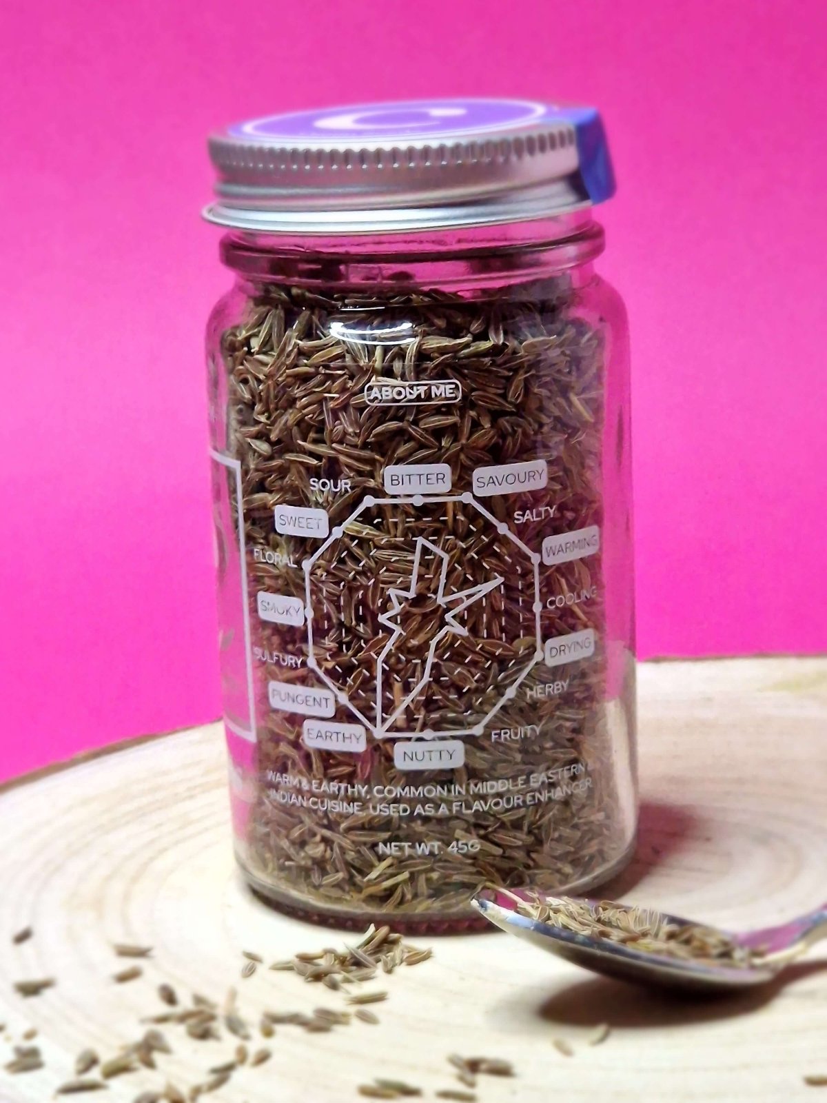 Taste chart for Cumin Seeds showing their warm, earthy flavour profile with aromatic qualities