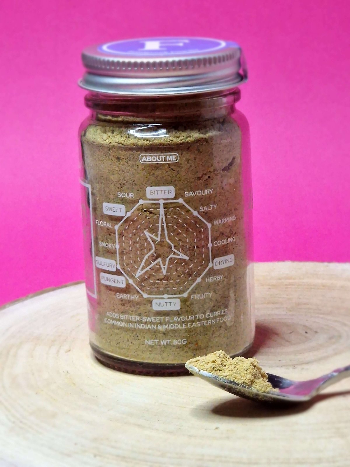 Flavour profile chart for Fenugreek Powder illustrating its bitter-sweet taste with maple-like notes