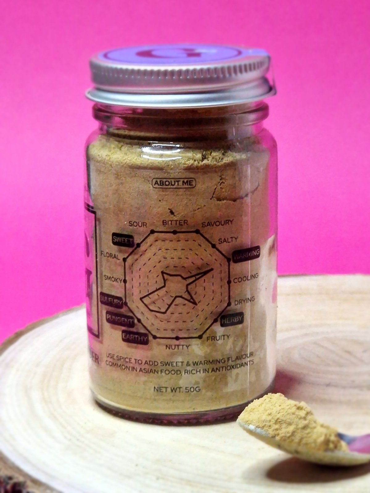 Taste chart for Ginger Powder illustrating its warm, spicy flavour with subtle sweet and peppery notes