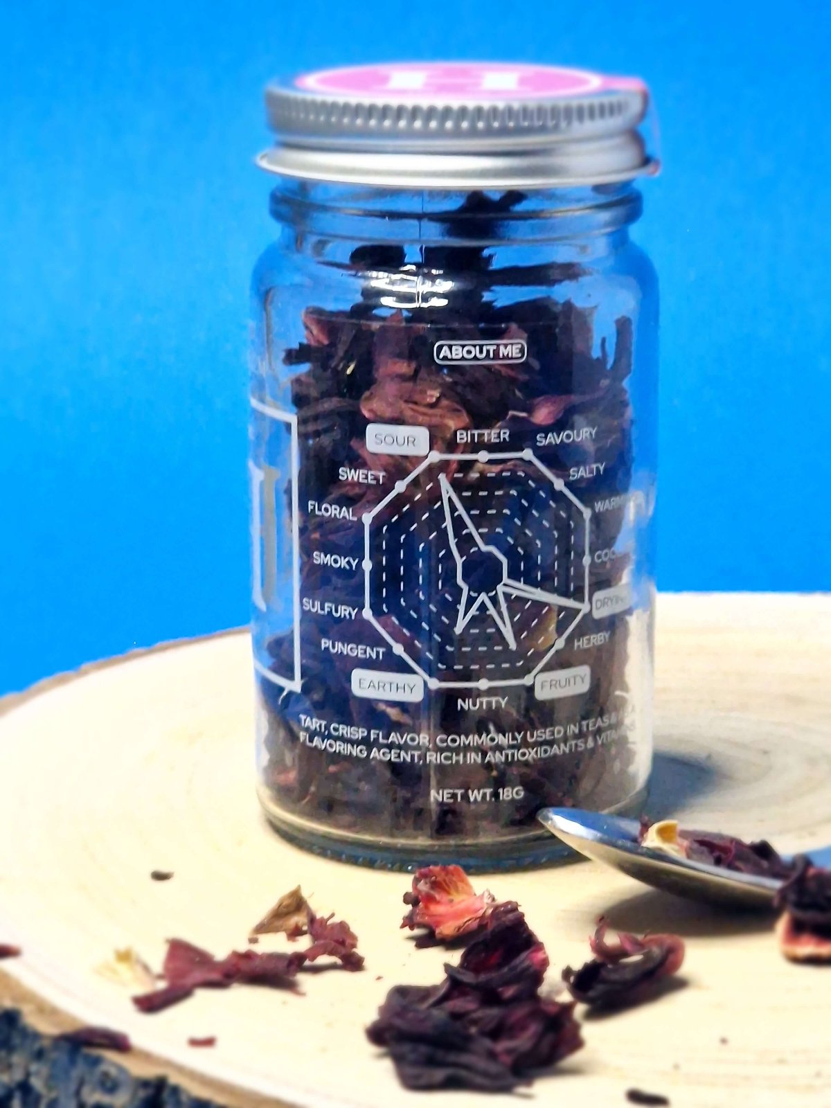 Taste diagram for Hibiscus showing its tart, cranberry-like flavour with subtle floral undertones