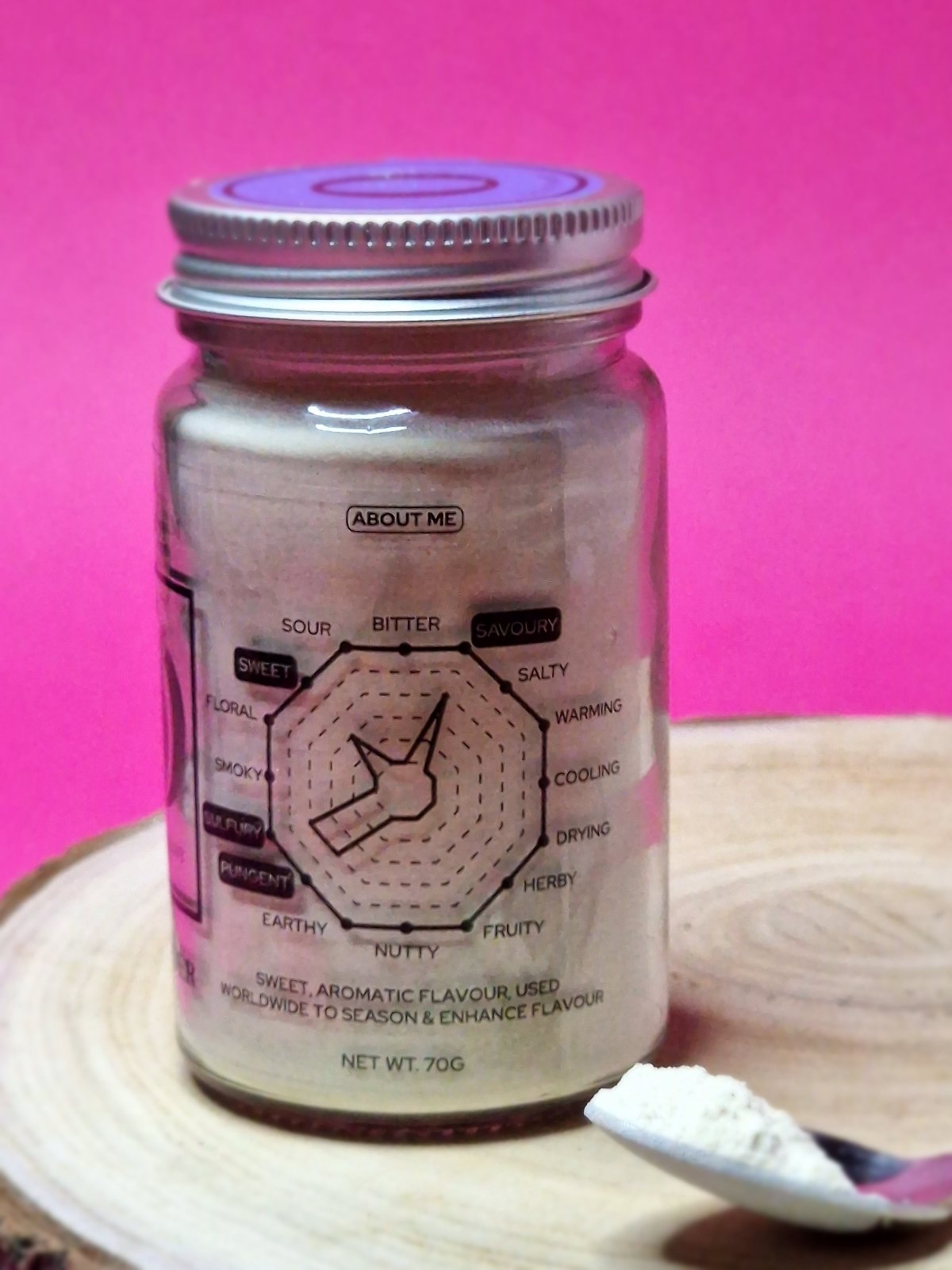 Taste chart for Onion Powder illustrating its sweet, pungent flavour with a concentrated savoury profile