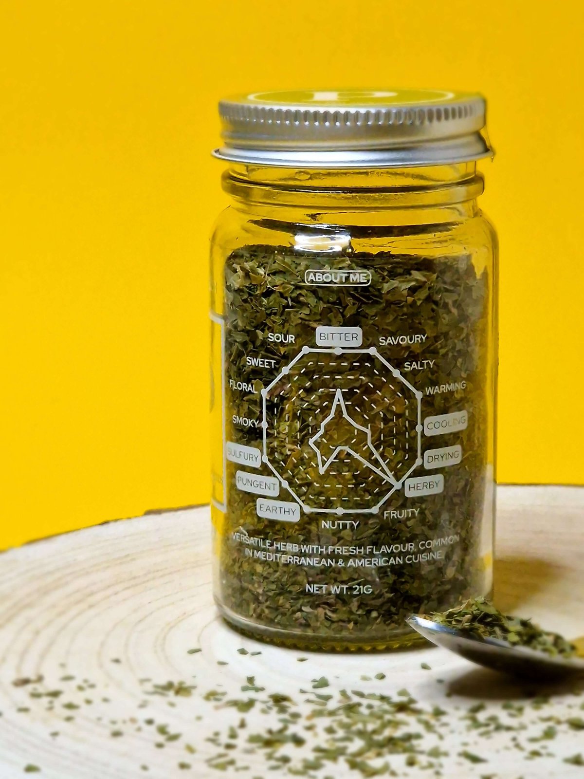 Taste diagram for Parsley showing its fresh, mild flavour with a slight peppery bite