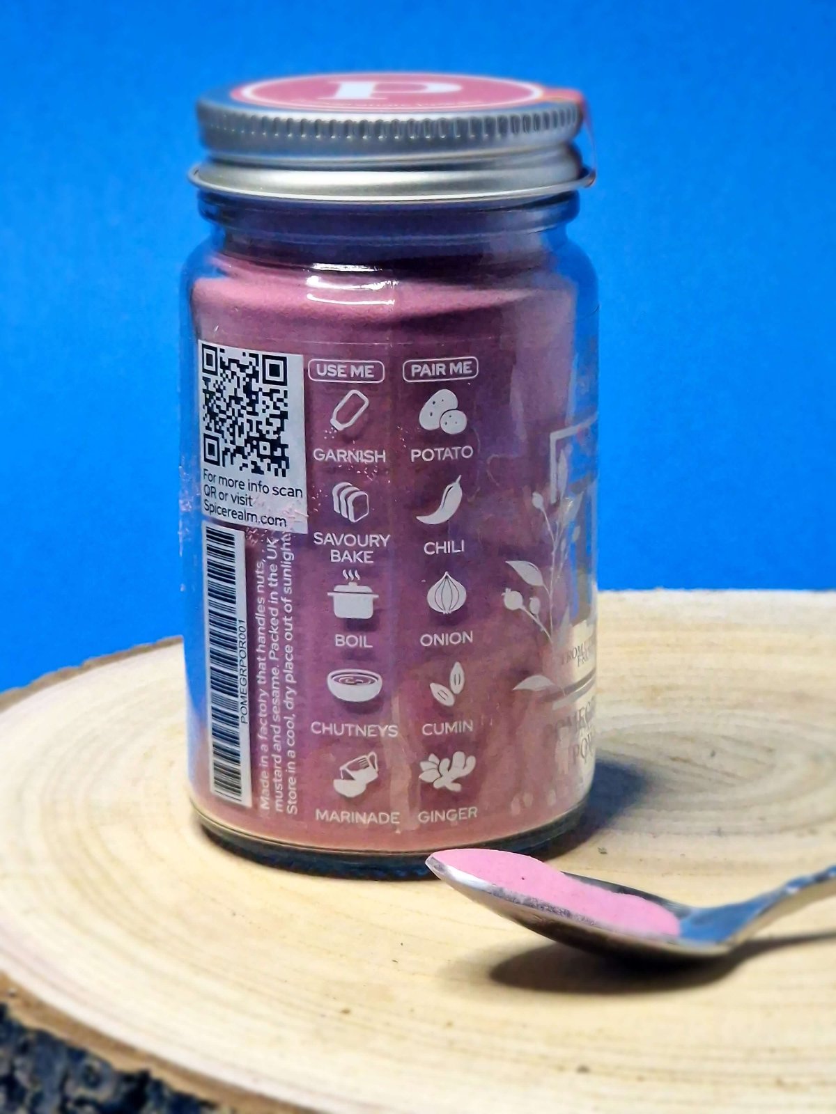 Flavour wheel for Pomegranate Powder depicting its tart, fruity taste with subtle sweet notes