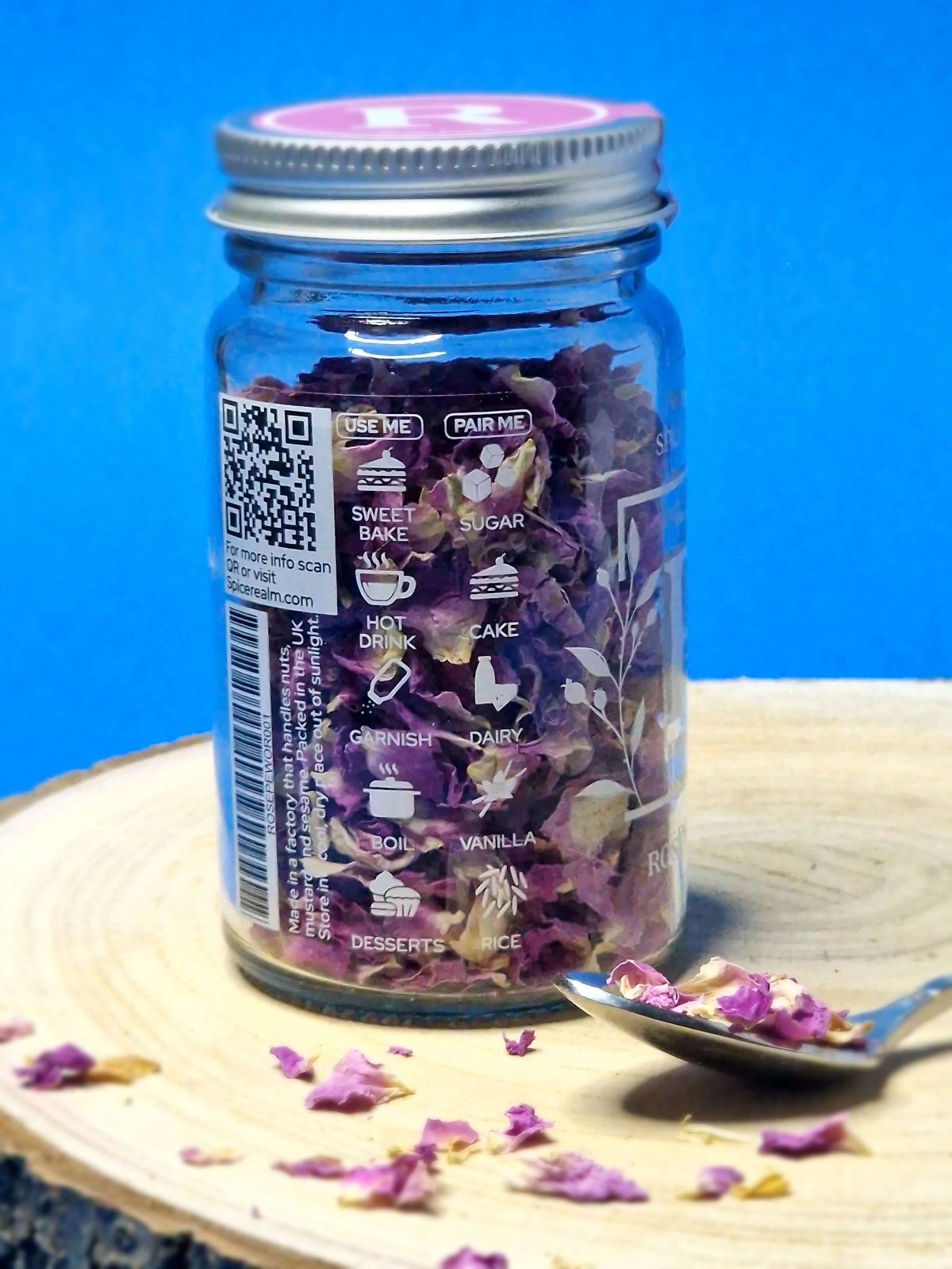 Use me, pair me guide for Rose Petals: infuse in teas, add to Middle Eastern sweets, complement fruit desserts