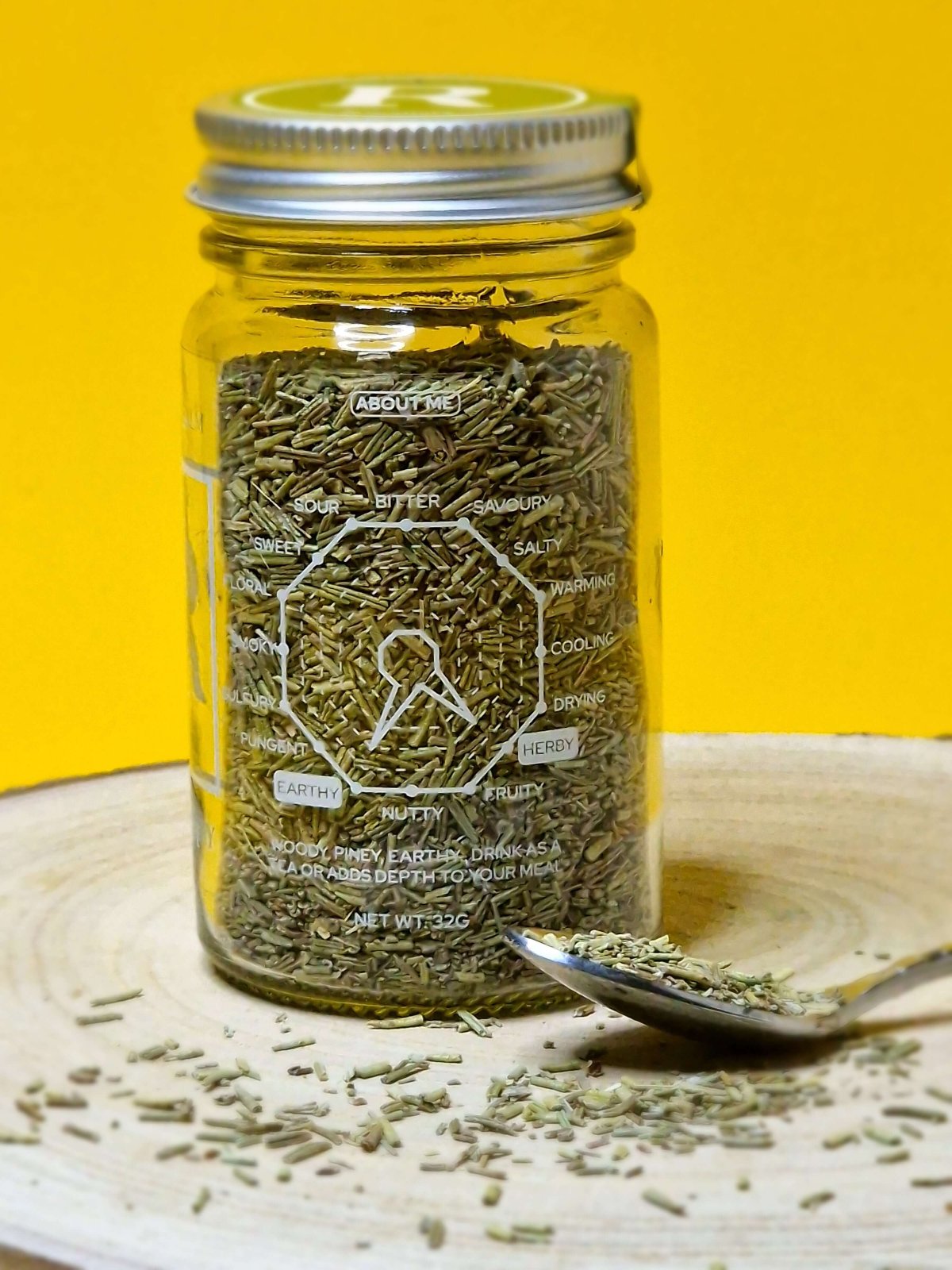 Taste diagram of Rosemary highlighting its aromatic, piney flavour with hints of lemon and pepper