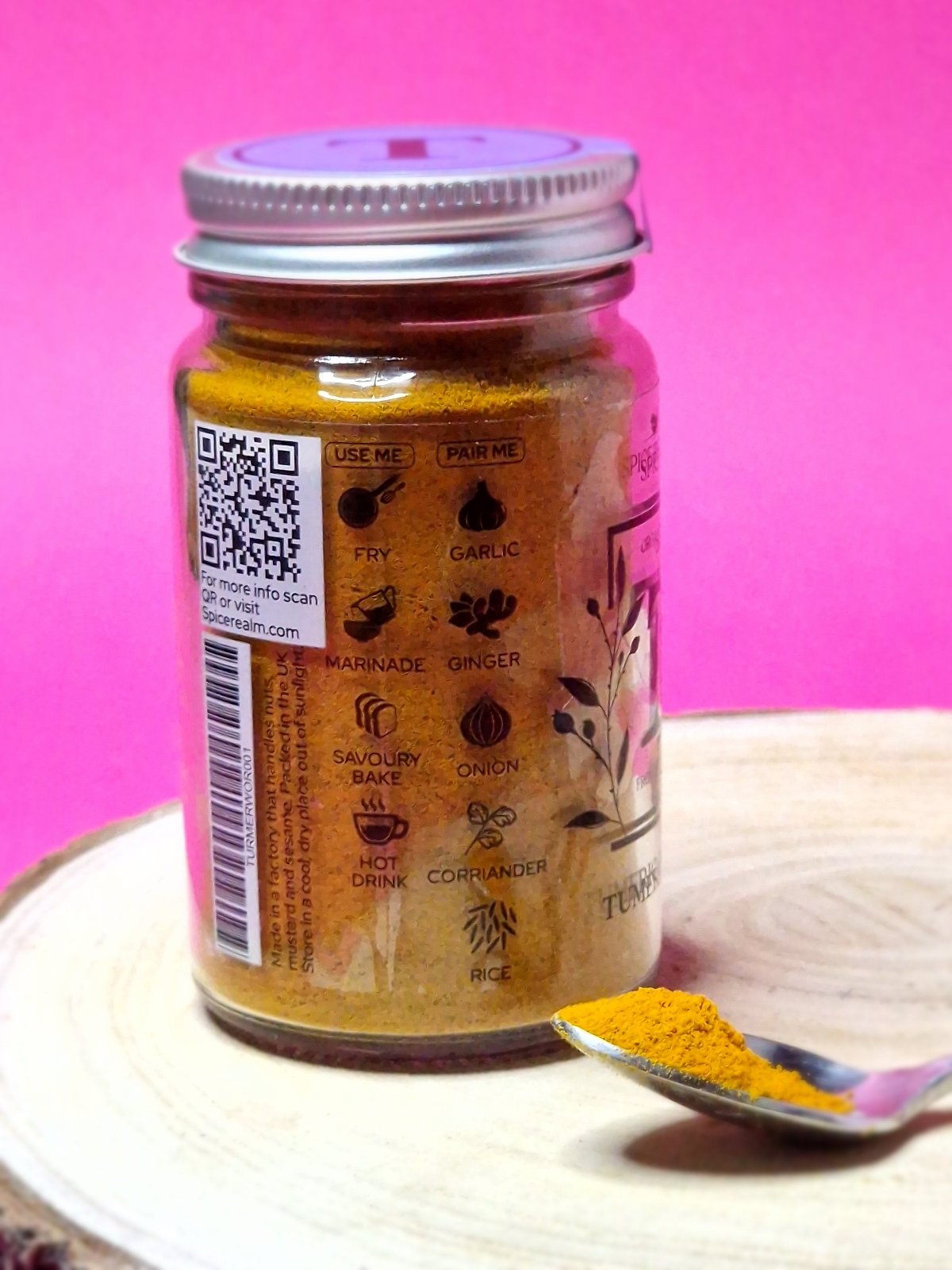 Use and pair guide for Turmeric: add to curries, blend into golden milk, complement lentil and rice dishes