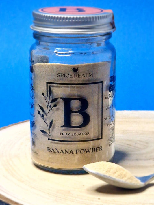 Image of banana powder, showcasing its fine, light beige texture. Known for its natural sweetness, it’s ideal for adding banana flavour to smoothies, baked goods, and baby food.