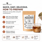How to prepare Spice Realm Mushroom Mocha Coffee Alternative – 4-step brewing guide with pouch and glass mug