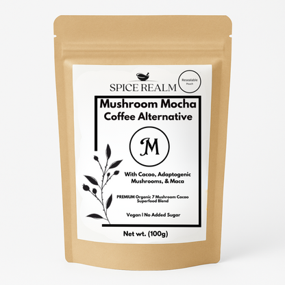 Spice Realm Mushroom Mocha Coffee Alternative pouch – adaptogenic mushroom cacao blend, 100g, UK