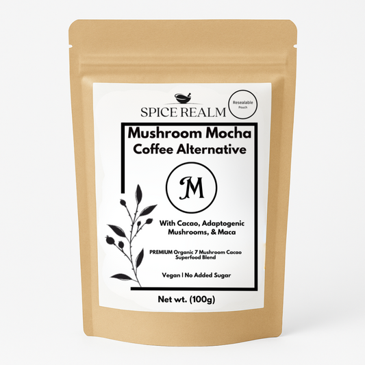 Spice Realm Mushroom Mocha Coffee Alternative pouch – adaptogenic mushroom cacao blend, 100g, UK