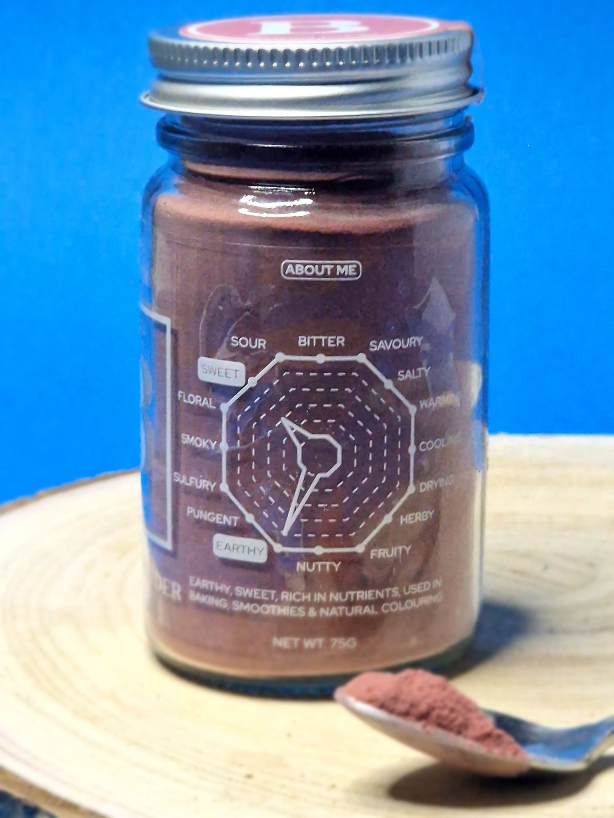 Taste diagram for Beetroot Powder showing its earthy, sweet flavour profile with subtle bitterness.