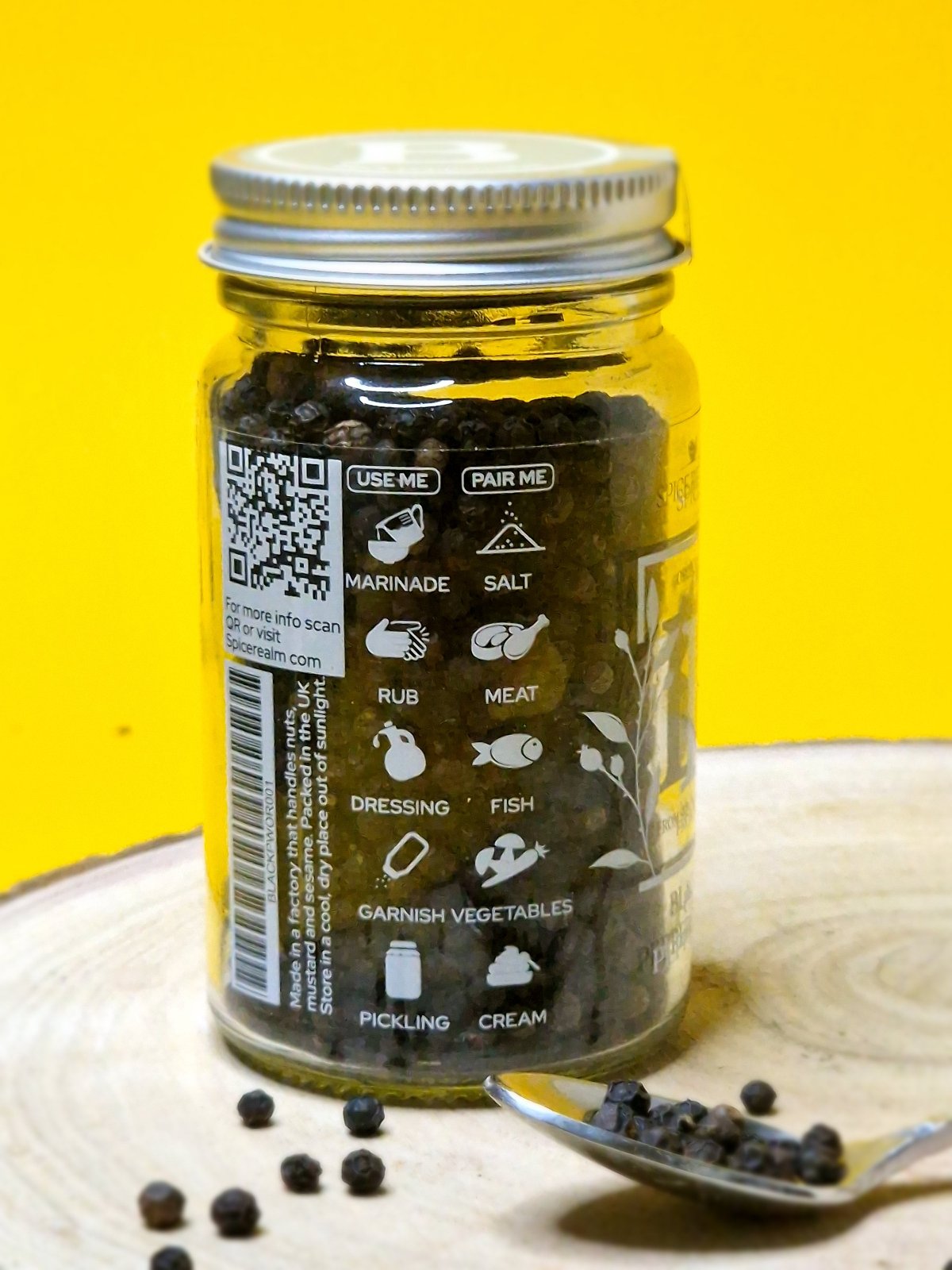 Usage and pairing ideas for Black Peppercorns: grind fresh over dishes, use in marinades, pair with red meats