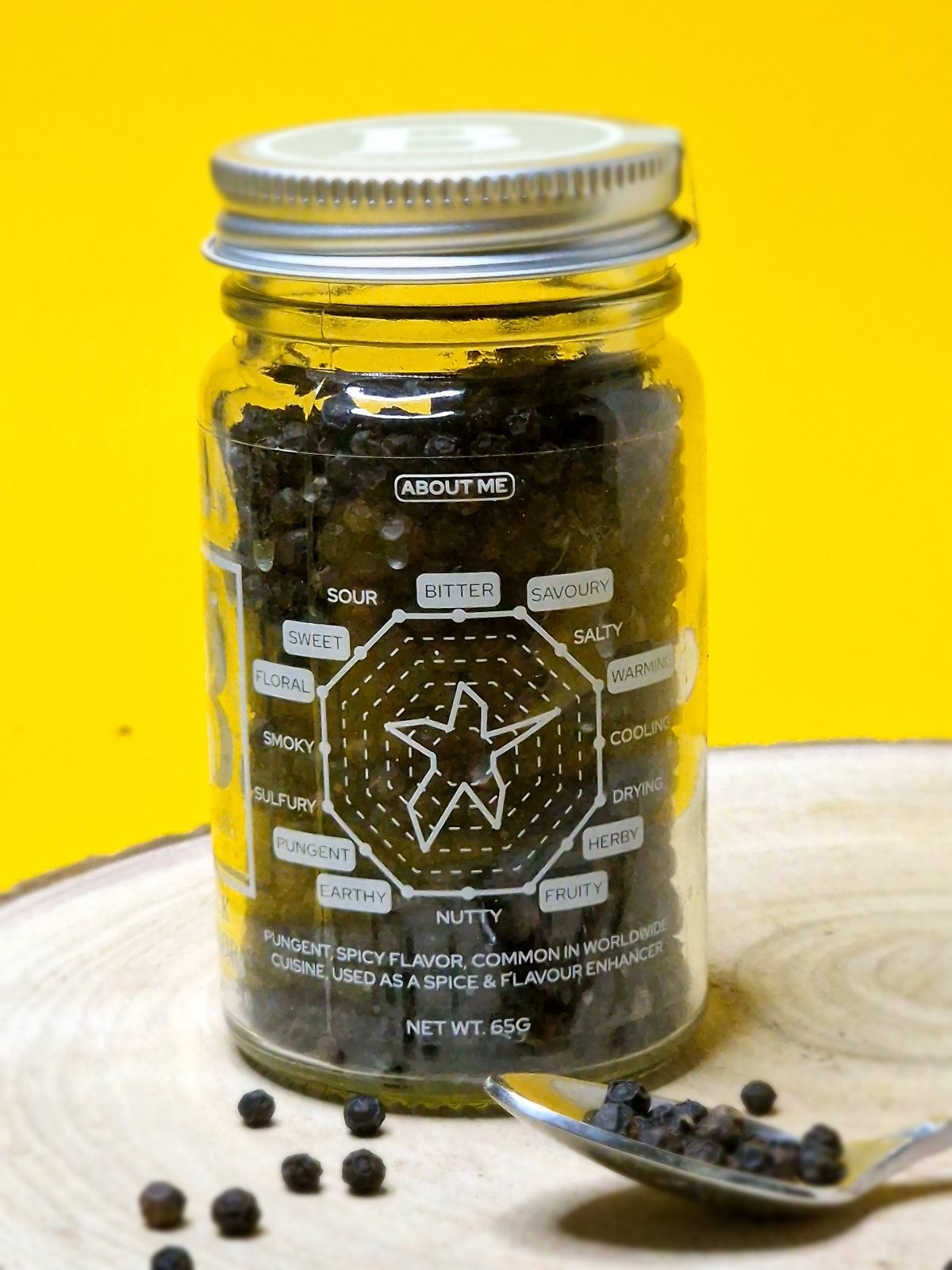 Taste profile diagram of Black Peppercorns highlighting their bold, spicy flavour and aromatic qualities